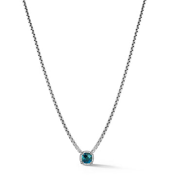 JAI Silver London Blue Topaz & Diamond Halo Necklace